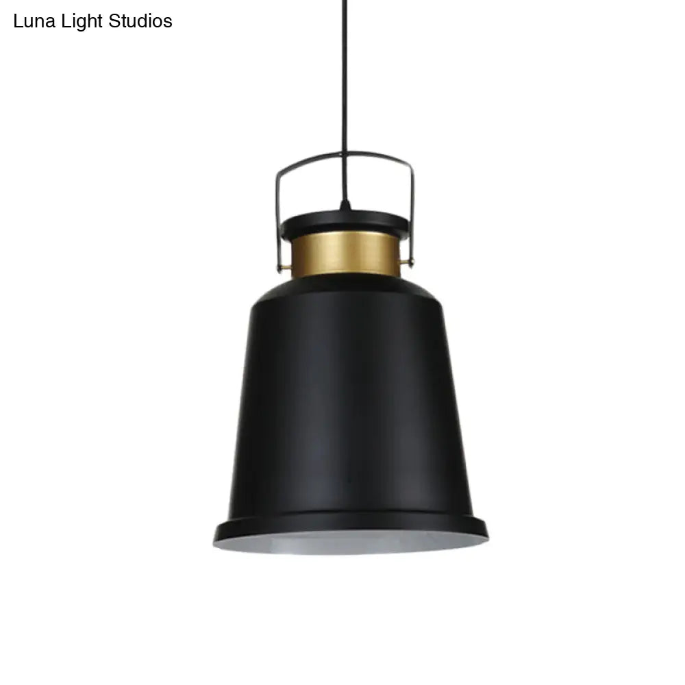 Antiqued Black Finish Bell Down Pendant Lamp With Aluminum Handle - 1 Bulb