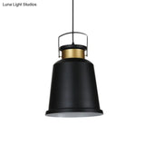 Antiqued Black Bell Pendant Lamp With Aluminum Handle And Down Lighting Bulb