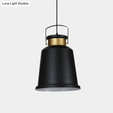 Antiqued Black Bell Pendant Lamp With Aluminum Handle And Down Lighting Bulb