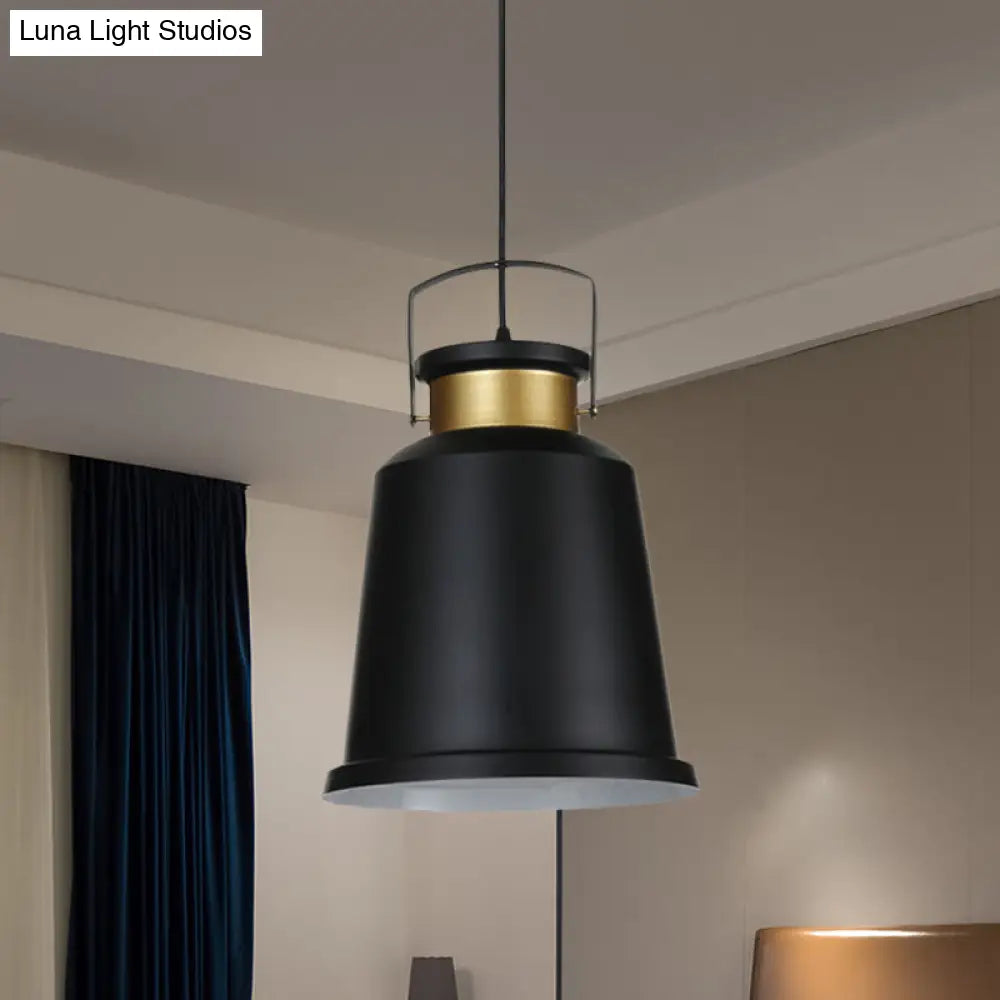 Antiqued Black Bell Pendant Lamp With Aluminum Handle And Down Lighting Bulb