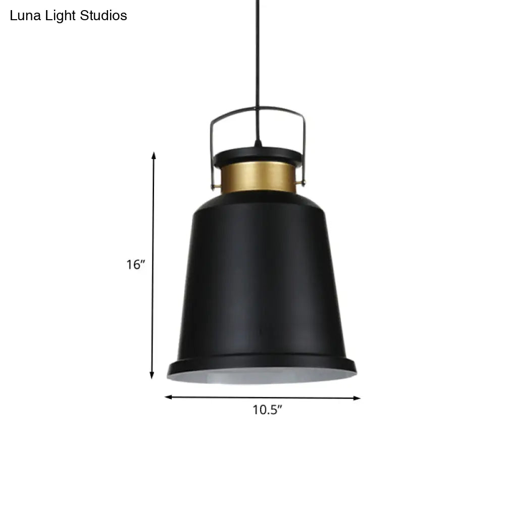 Antiqued Black Bell Pendant Lamp With Aluminum Handle And Down Lighting Bulb