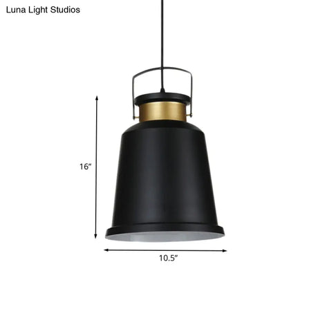 Antiqued Black Bell Pendant Lamp With Aluminum Handle And Down Lighting Bulb
