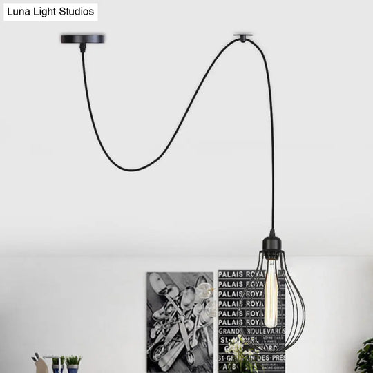 Antiqued Iron Jar Mesh Pendant Ceiling Light - 1 Head Hanging Lamp Kit For Restaurants In Black / B