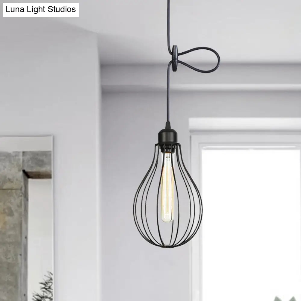 Antiqued Iron Jar Mesh Pendant Ceiling Light - 1 Head Hanging Lamp Kit For Restaurants In Black / A