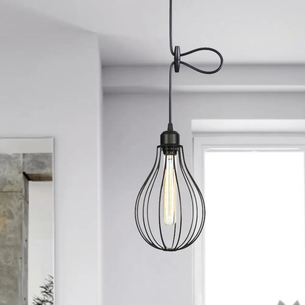 Antiqued Black Iron Mesh Pendant Ceiling Light - Restaurant Hanging Lamp Kit (1 Head) / A