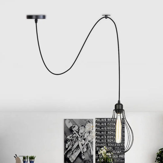 Antiqued Black Iron Mesh Pendant Ceiling Light - Restaurant Hanging Lamp Kit (1 Head) / B