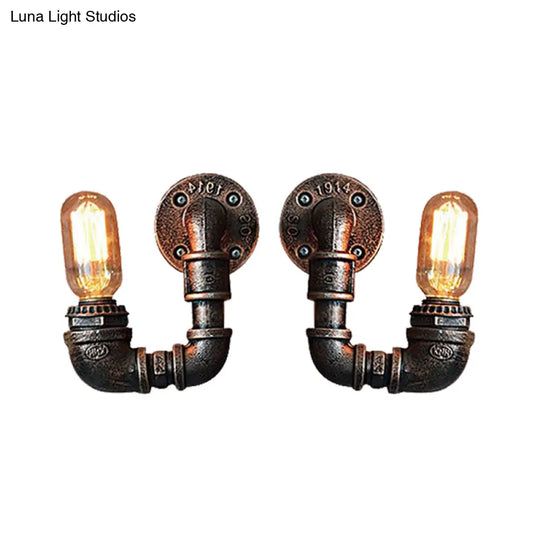 Antiqued Black/Rust/Gold Double Arm Sconce - 2-Light Metallic Wall Lamp For Restaurants