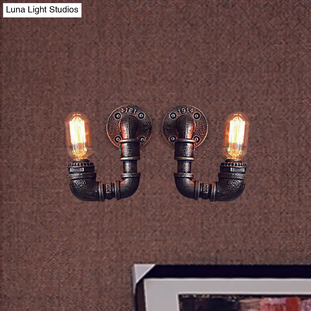 Antiqued Black/Rust/Gold Double Arm Sconce - 2-Light Metallic Wall Lamp For Restaurants