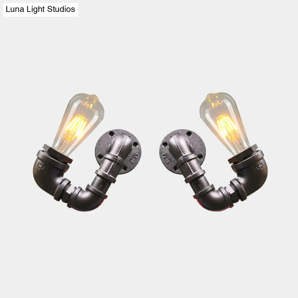 Antiqued Black/Rust/Gold Double Arm Sconce - 2-Light Metallic Wall Lamp For Restaurants