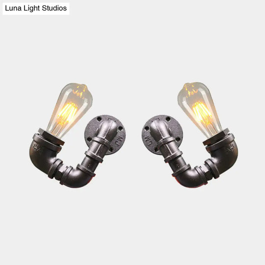 Antiqued Black/Rust/Gold Double Arm Sconce - 2-Light Metallic Wall Lamp For Restaurants