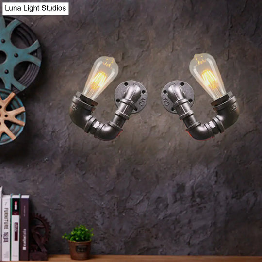 Antiqued Black/Rust/Gold Double Arm Sconce - 2-Light Metallic Wall Lamp For Restaurants