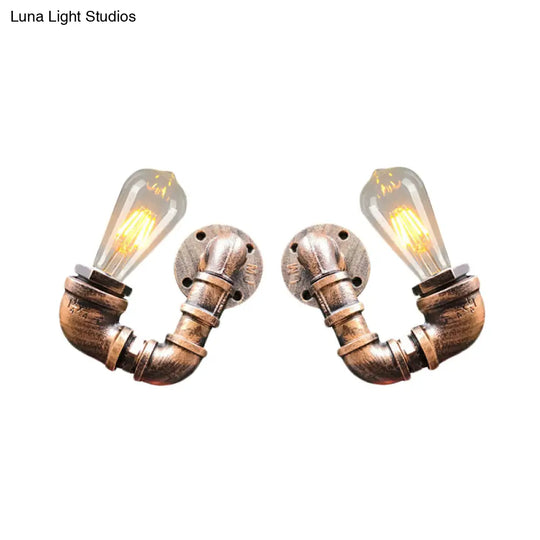 Antiqued Black/Rust/Gold Double Arm Sconce - 2-Light Metallic Wall Lamp For Restaurants