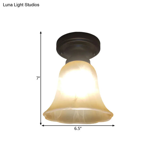 Antiqued Black Single Bulb Ceiling Light With Milky Glass Bell Shape Flush Mount Lighting