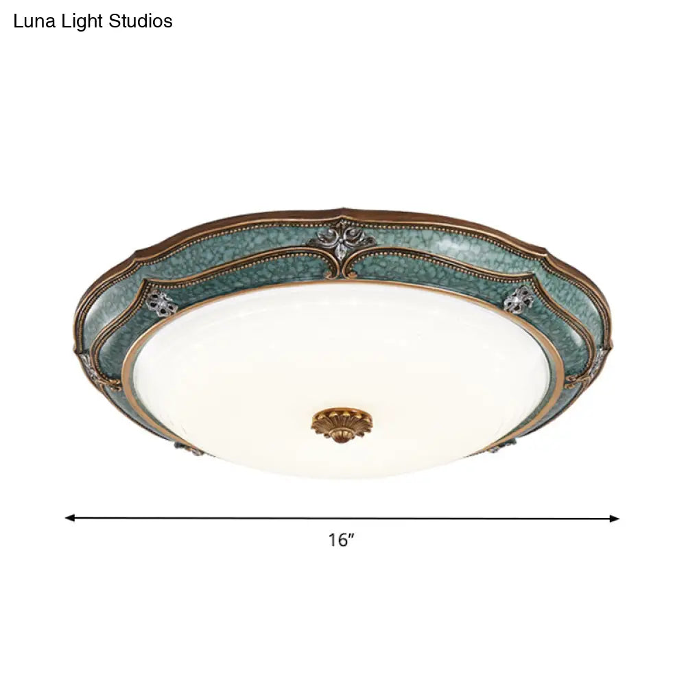 Antiqued Blue Led Dome Ceiling Mounted Fixture With Milky Glass Flush Lighting - Bedroom Décor