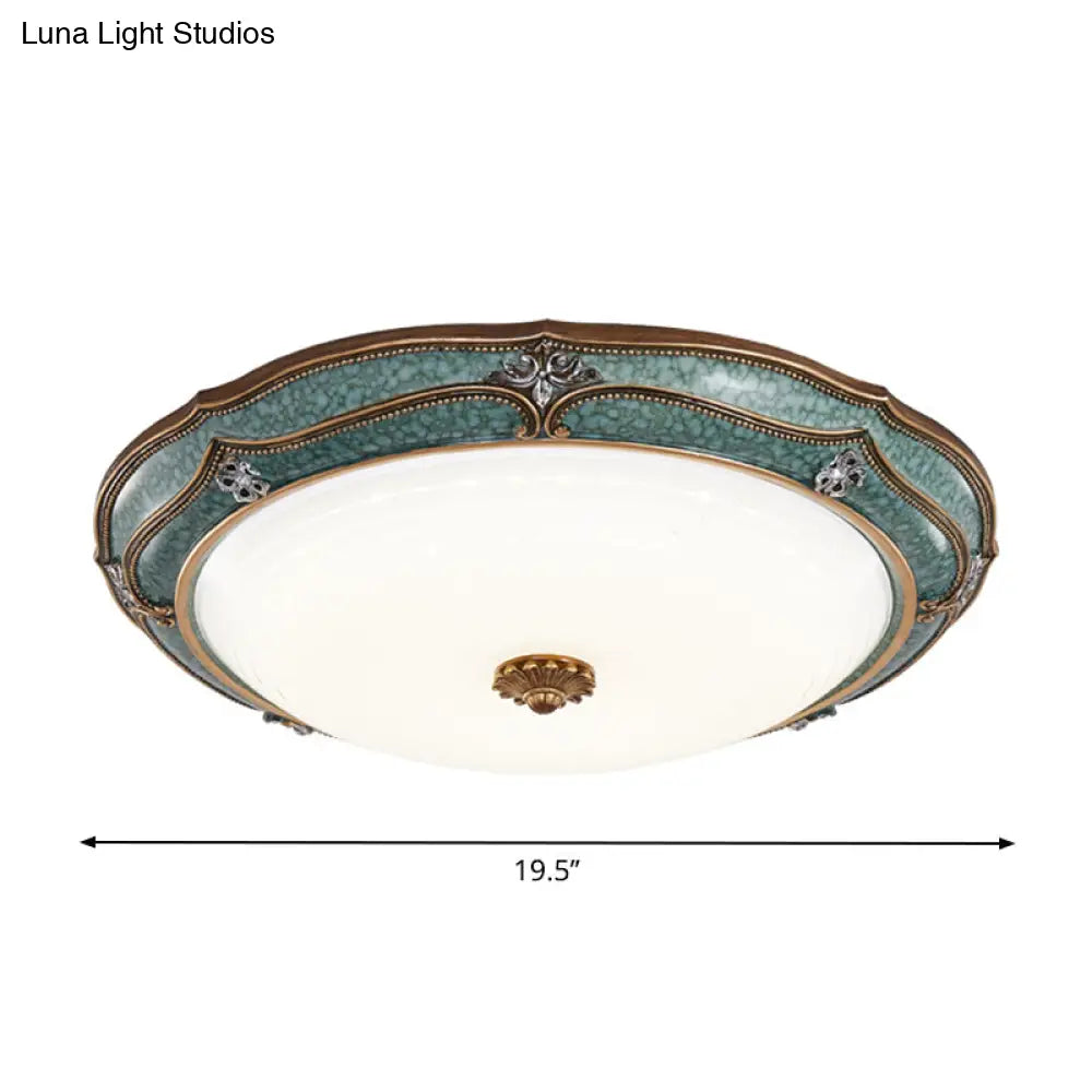 Antiqued Blue Led Dome Ceiling Mounted Fixture With Milky Glass Flush Lighting - Bedroom Décor