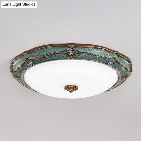 Antiqued Blue Led Dome Ceiling Mounted Fixture With Milky Glass Flush Lighting - Bedroom Décor