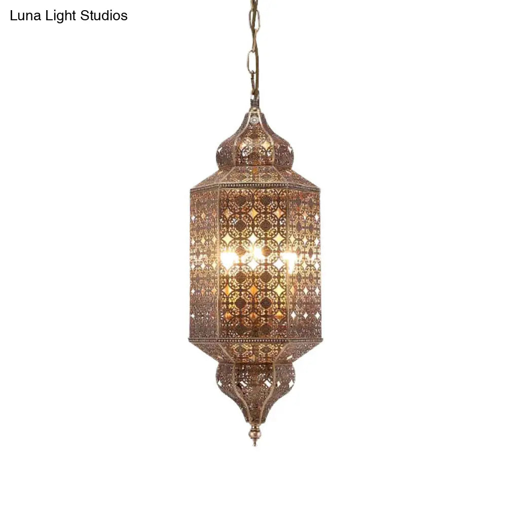 Antiqued Brass 1-Bulb Pendant Lantern Light Fixture For Restaurants