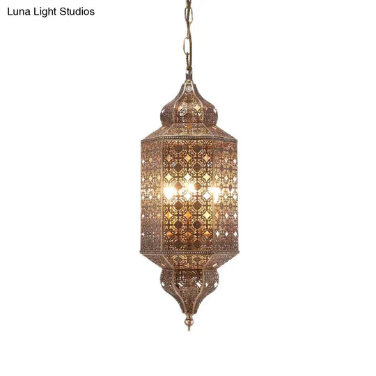 Antiqued Brass 1-Bulb Pendant Lantern Light Fixture For Restaurants