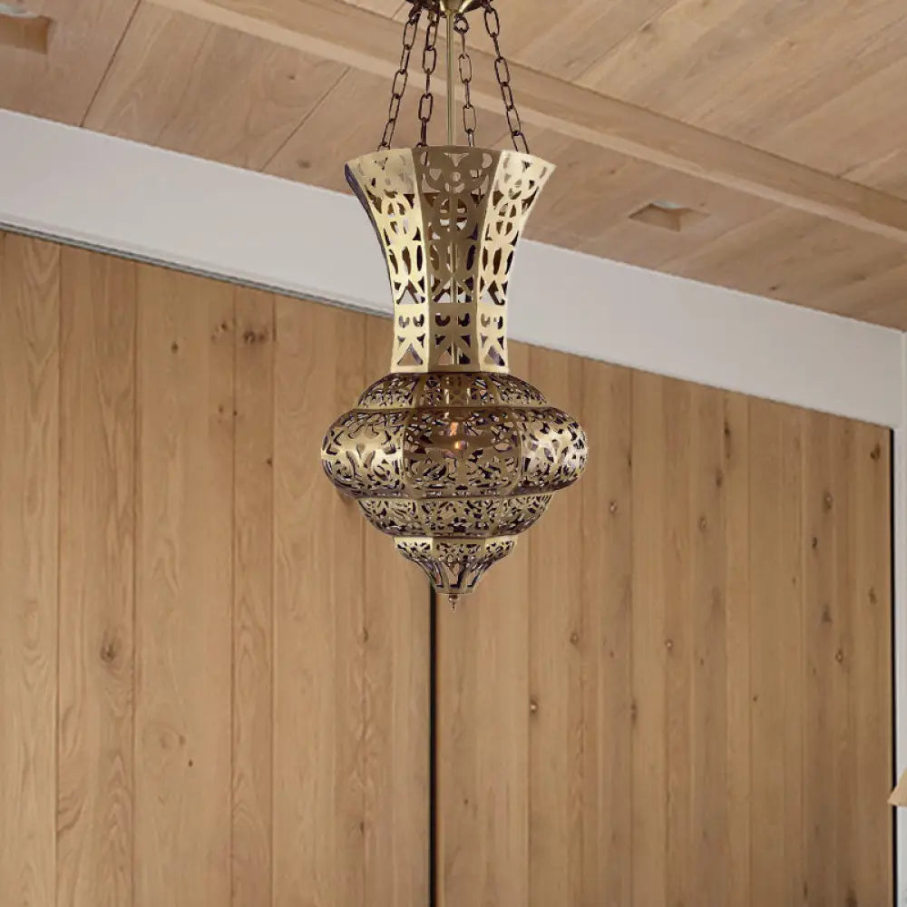 Antiqued Brass 1-Light Pendant Lamp - Vase Metallic Hanging Ceiling Lighting For Living Room