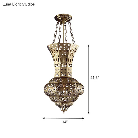 Antiqued Brass 1-Light Pendant Lamp - Vase Metallic Hanging Ceiling Lighting For Living Room