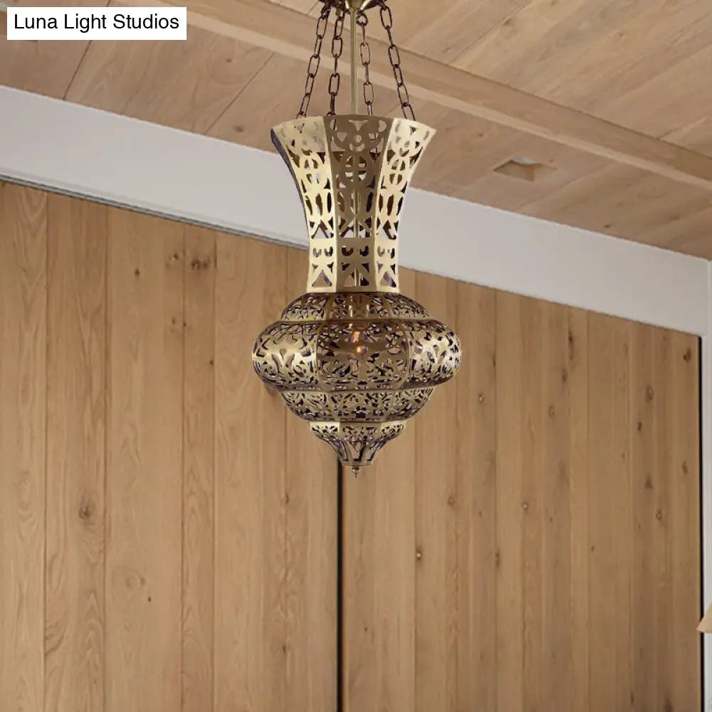 Antiqued Brass 1-Light Pendant Lamp - Vase Metallic Hanging Ceiling Lighting For Living Room