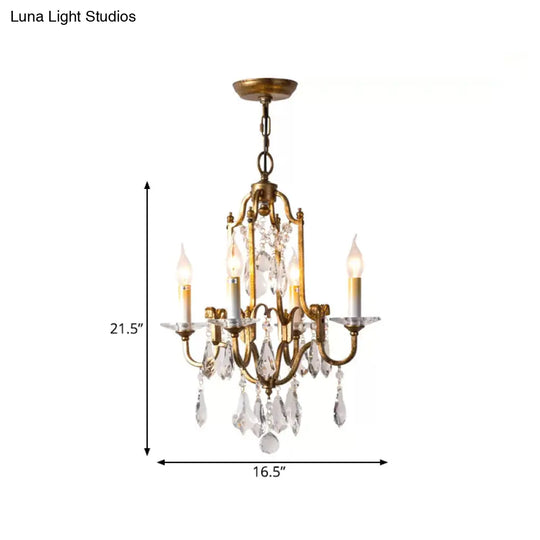 Antiqued Brass 4-Light Rustic Crystal Chandelier Pendant Lamp