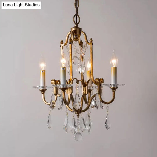 Antiqued Brass 4-Light Rustic Crystal Chandelier Pendant Lamp