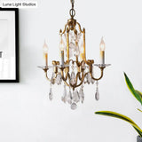Antiqued Brass 4-Light Rustic Crystal Chandelier Pendant Lamp