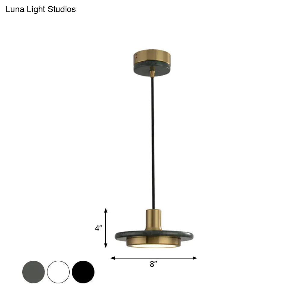 Modern Marble Lid Pendant Light With Brass Finish And Green Led