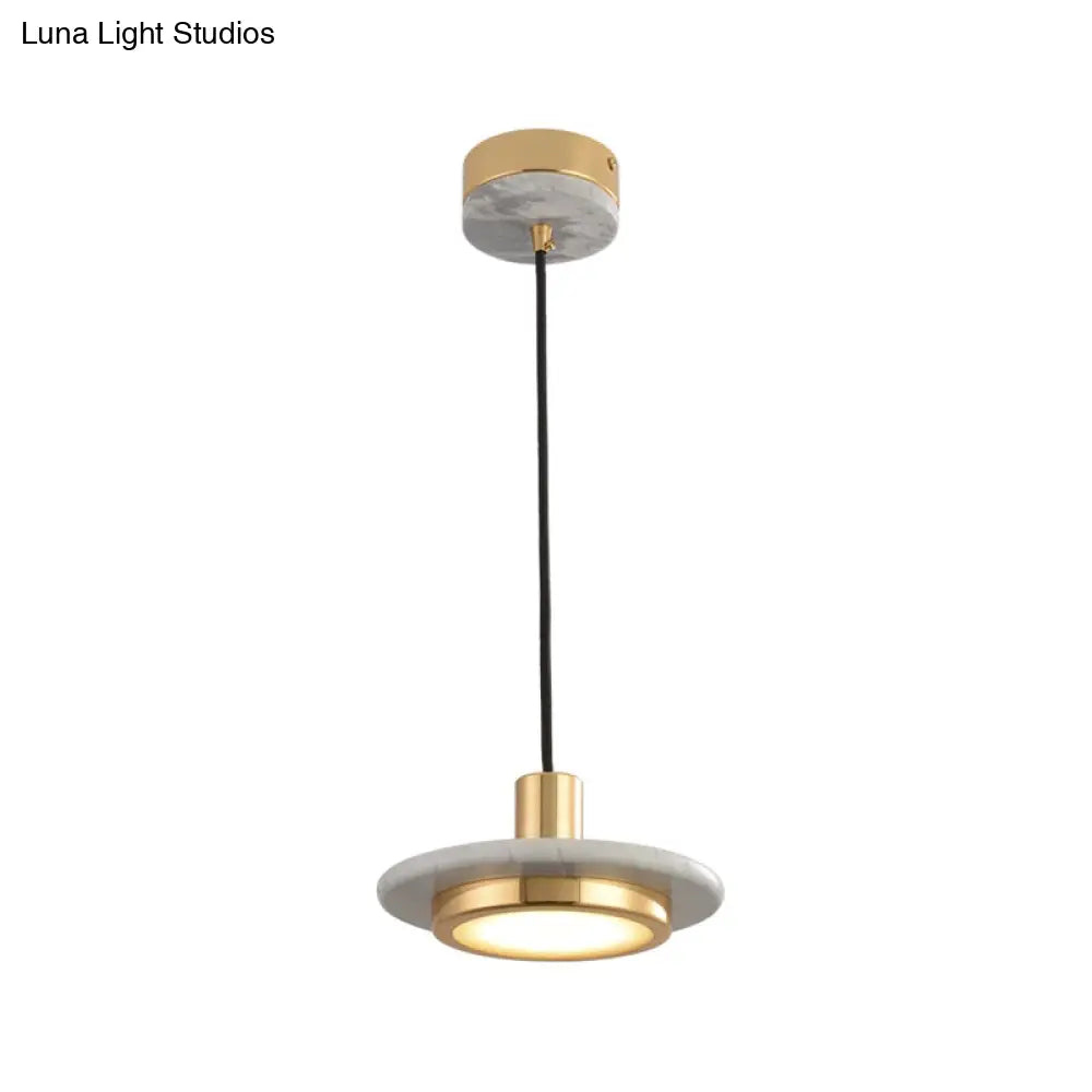 Modern Marble Lid Pendant Light With Brass Finish And Green Led