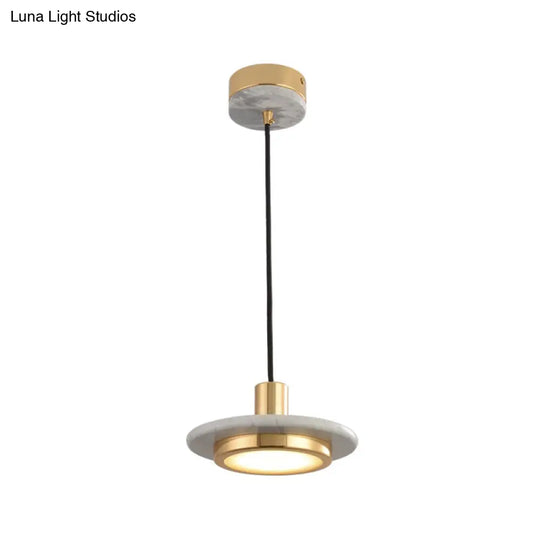 Modern Marble Lid Pendant Light With Brass Finish And Green Led