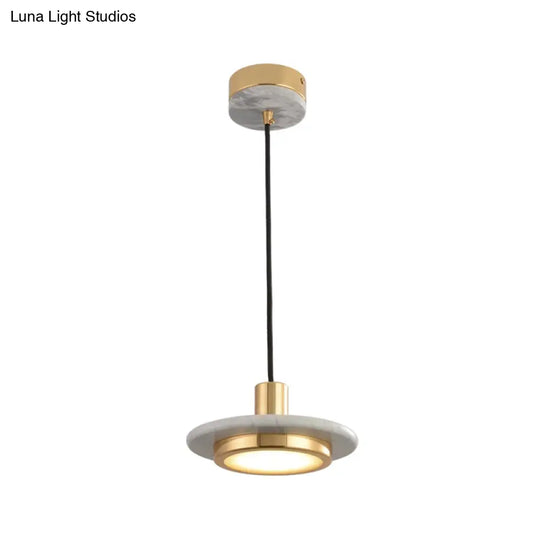 Antiqued Brass And Green Led Marble Lid Drop Pendant Light - Postmodern Ceiling Hang Fixture