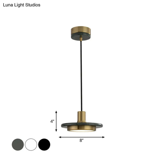 Antiqued Brass And Green Led Marble Lid Drop Pendant Light - Postmodern Ceiling Hang Fixture