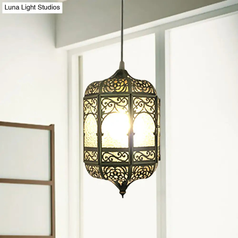 Antiqued Brass Barrel Pendant Light With 1 Bulb - Stylish Ceiling Fixture For Corridor