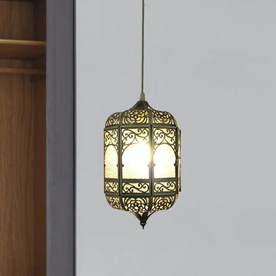 Antiqued Brass Barrel Pendant Light With 1 Bulb - Stylish Ceiling Fixture For Corridor