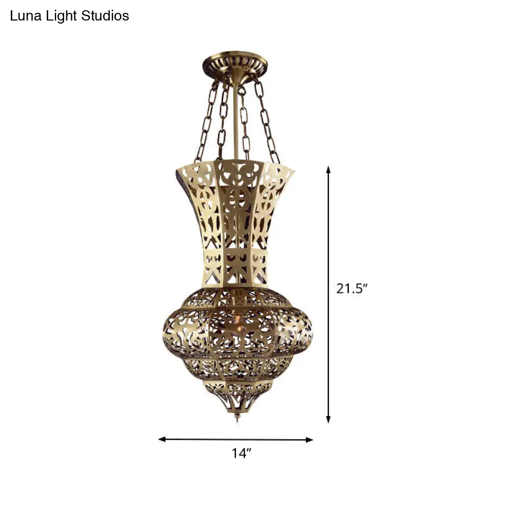 Antiqued Brass Ceiling Lamp With Vase Shade - Flush Mount 3 Bulbs Perfect For Dining Table Lighting