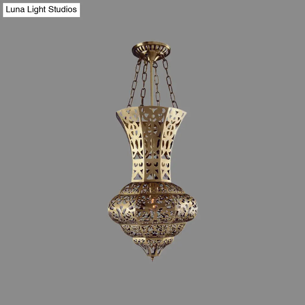 Antiqued Brass Ceiling Lamp With Vase Shade - Flush Mount 3 Bulbs Perfect For Dining Table Lighting