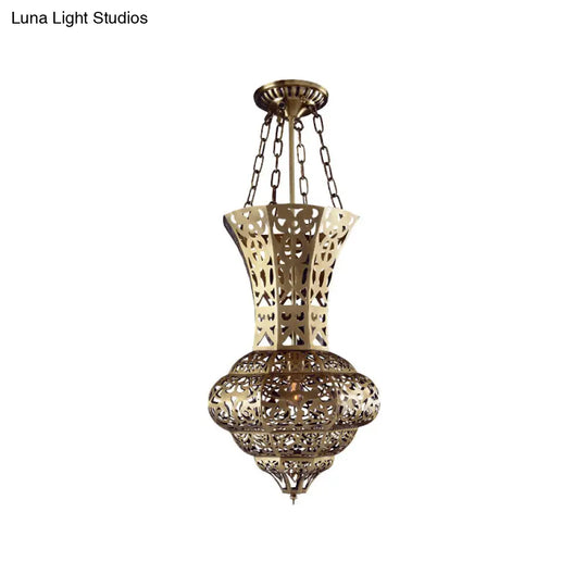 Antiqued Brass Ceiling Lamp With Vase Shade - Flush Mount 3 Bulbs Perfect For Dining Table Lighting