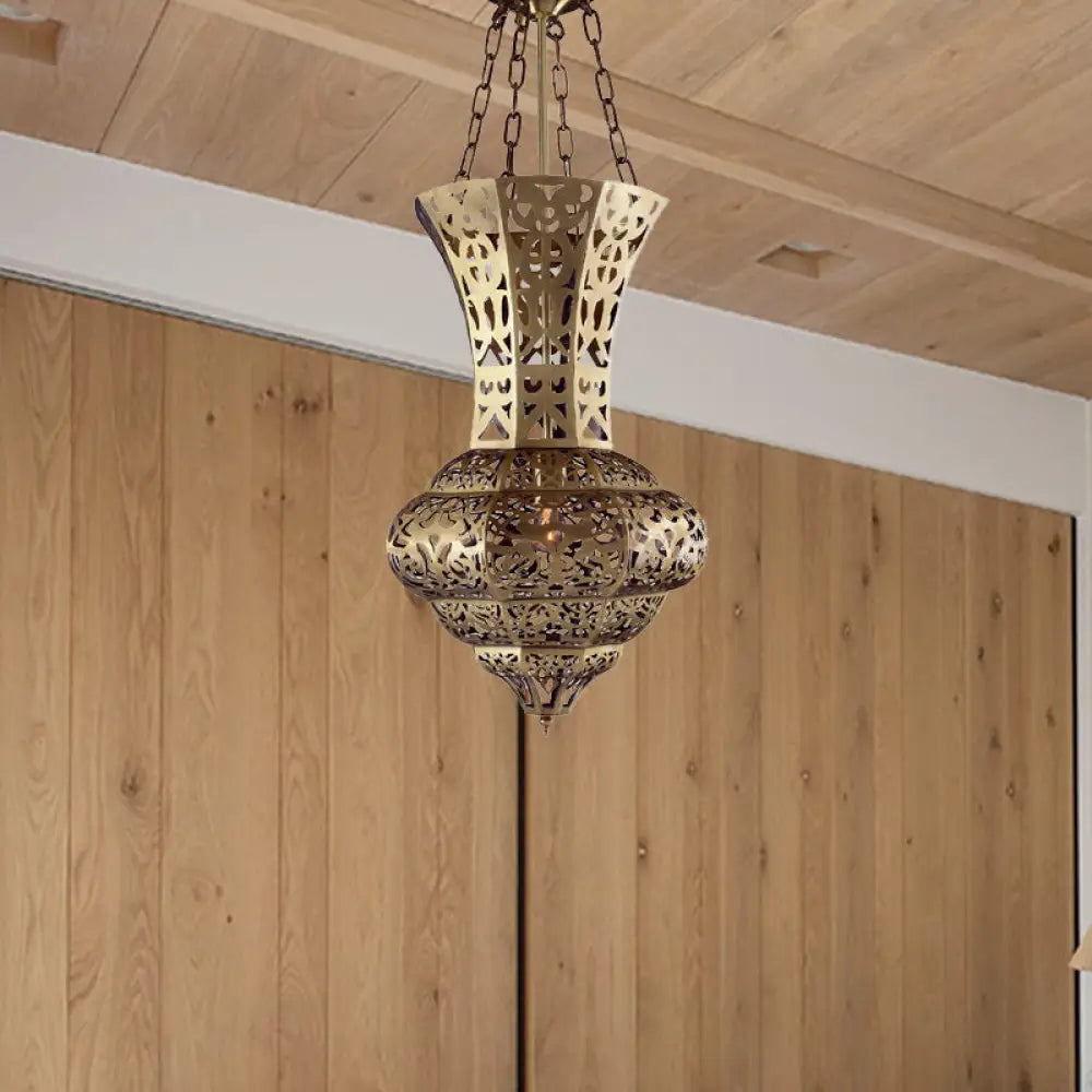 Antiqued Brass Ceiling Lamp With Vase Shade - Flush Mount 3 Bulbs Perfect For Dining Table Lighting