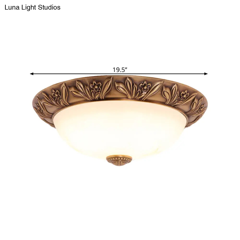 Antiqued Brass Flush Mount Bowl Light Fixture With Multiple Head Options 12’/16’/21.5’ Width