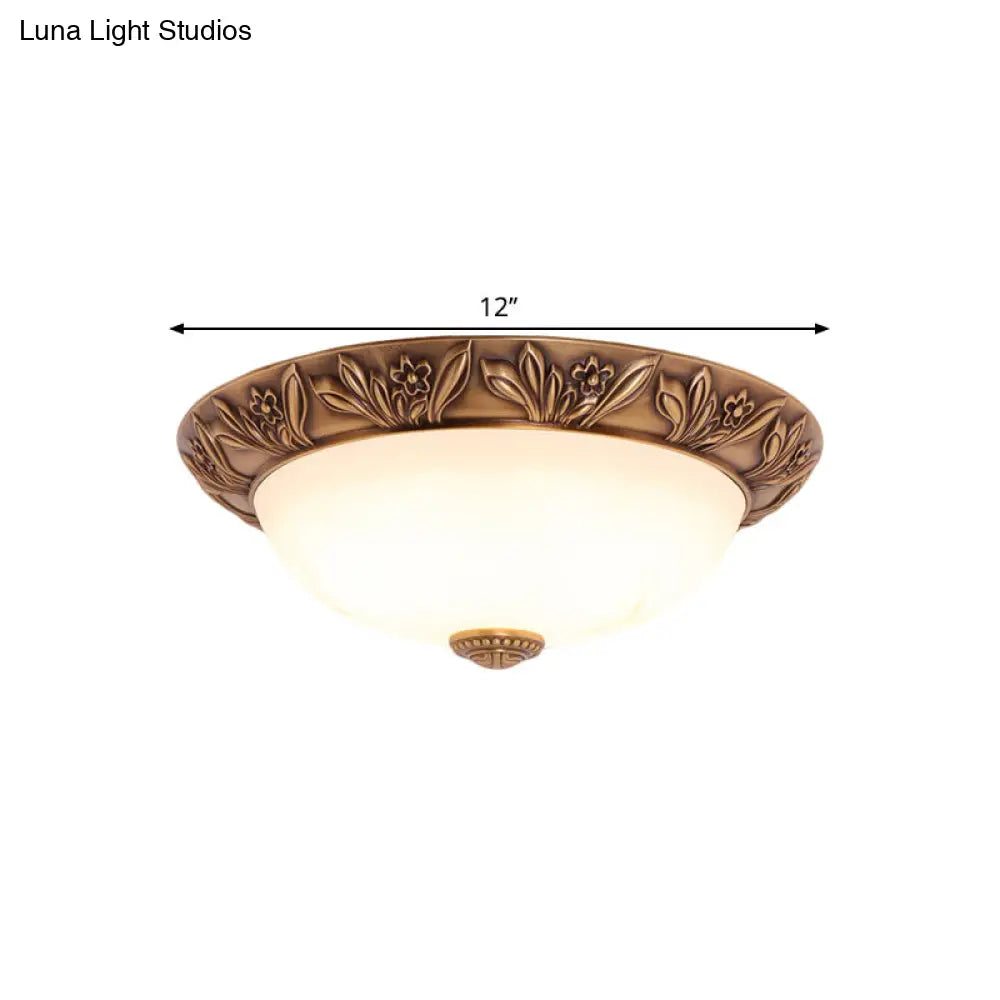 Antiqued Brass Flush Mount Bowl Light Fixture With Multiple Head Options 12’/16’/21.5’ Width