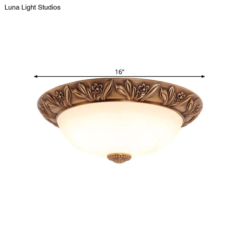 Antiqued Brass Flush Mount Bowl Light Fixture With Multiple Head Options 12’/16’/21.5’ Width
