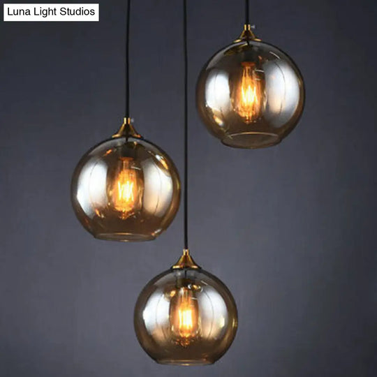 Antiqued Brass Globe Pendant Lamp With Postmodern Design And Glass Shades Amber / Round