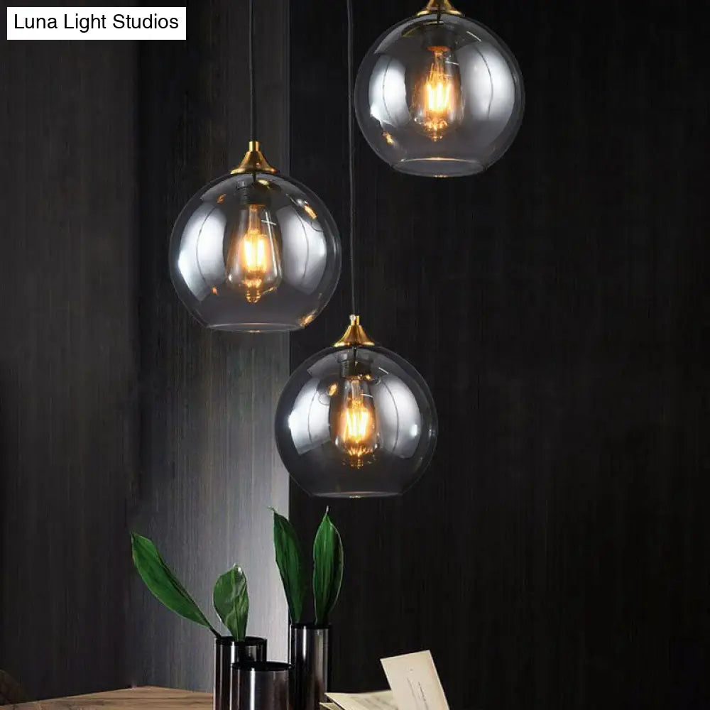 Antiqued Brass Globe Pendant Lamp With Postmodern Design And Glass Shades