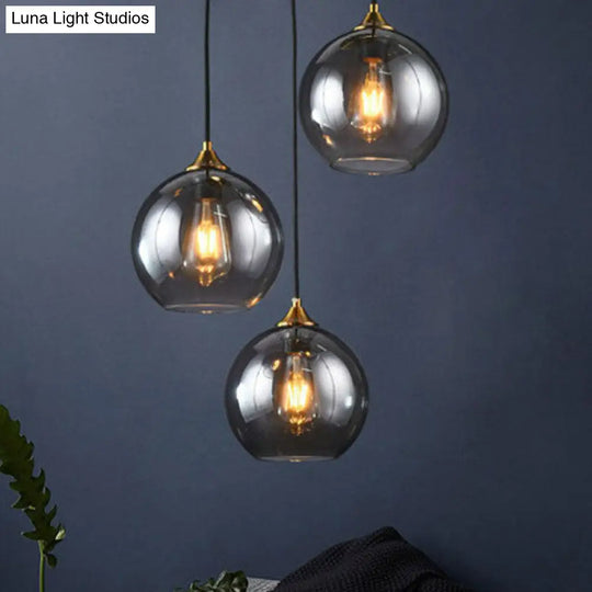 Antiqued Brass Globe Pendant Lamp With Postmodern Design And Glass Shades Smoke Gray / Round