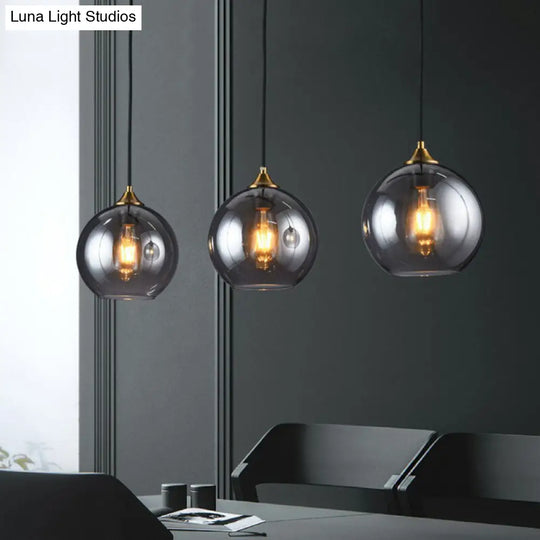 Antiqued Brass Globe Pendant Lamp With Postmodern Design And Glass Shades Smoke Gray / Linear