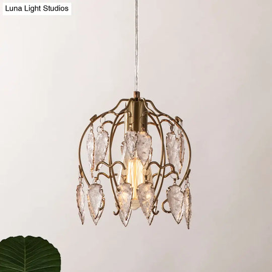 Antiqued Brass Single Bedside Pendant With Crystal Flowerbud Pendulum Light - Vintage Style