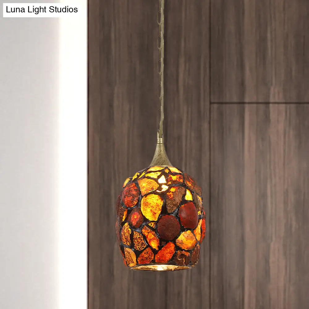 Antiqued Brass Tiffany Agate Pendant Lamp With Pebble Design