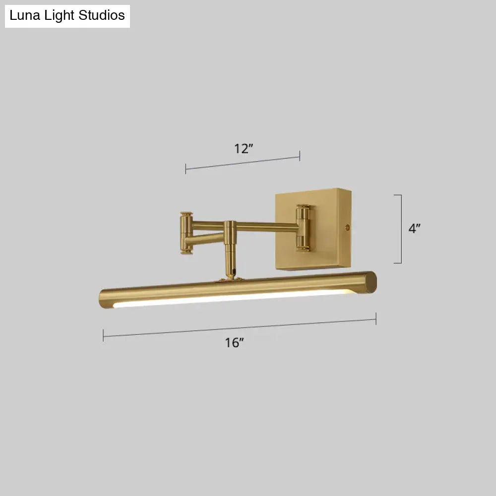 Antiqued Brass Tube Sconce With Led Wall Light - Perfect For Powder Room Or Vanity