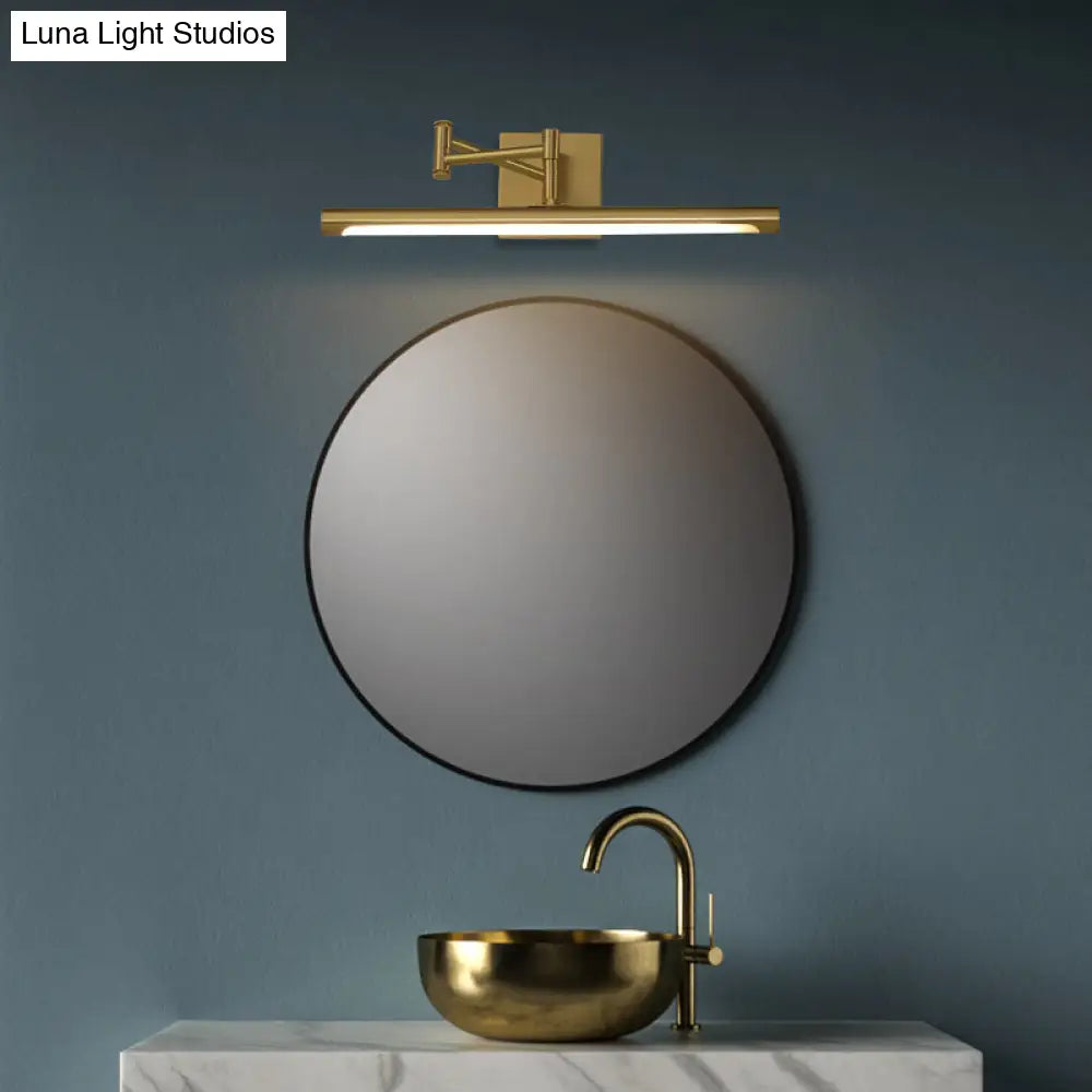 Antiqued Brass Tube Sconce With Led Wall Light - Perfect For Powder Room Or Vanity